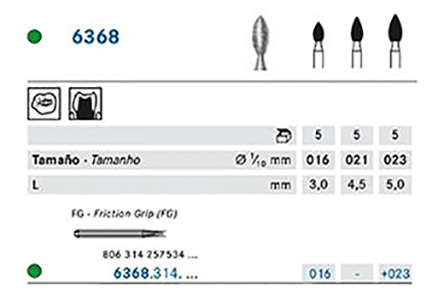 FRESAS TURBINA KOMET FG 6368 OVAL GRANO GRUESO