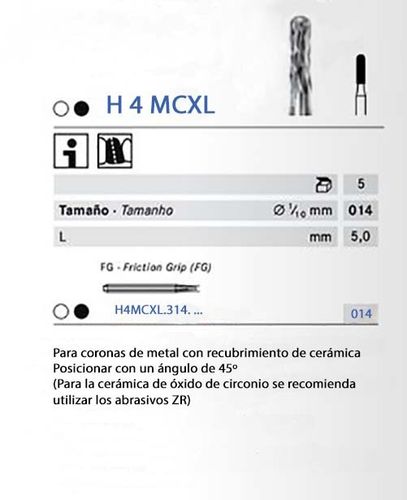 FRESAS TURBINA KOMET FG H4MCXL.314.014 METAL/CERAMICA