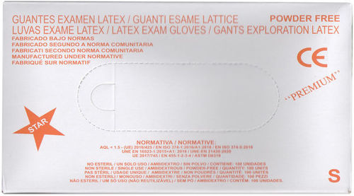 Guantes Latex Star Premium Sin polvo Talla S 100U